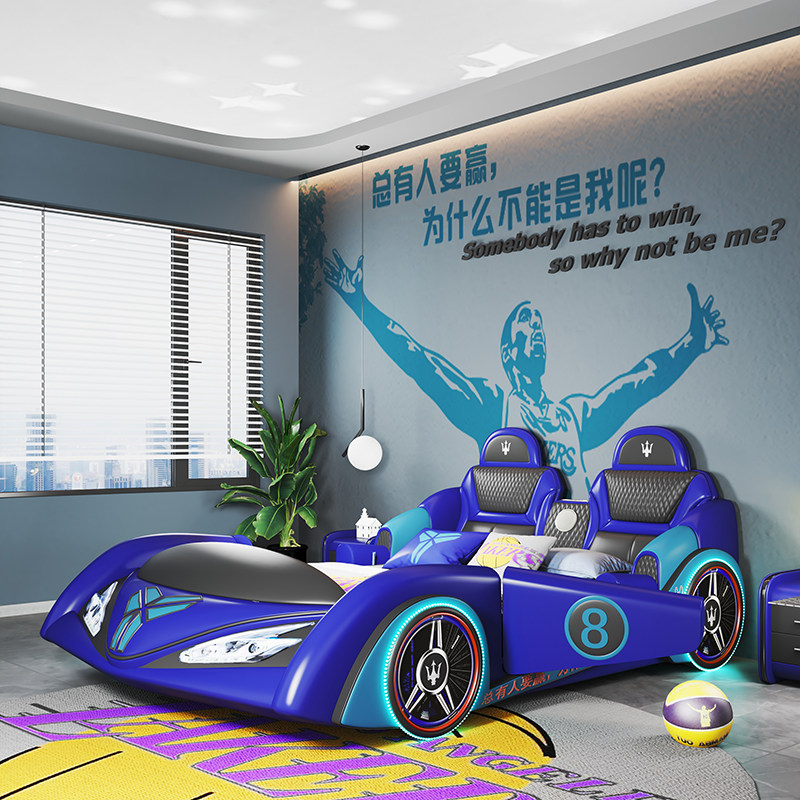 Children's bed with fence Boy single solid wood sports car soft bag cartoon 1 2m girl princess multifunctional car bed