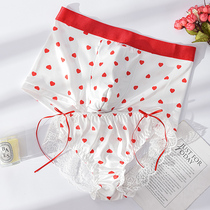 Peach heart confession couple underwear sexy lace set cute sweet lady low waist mens youth size thin