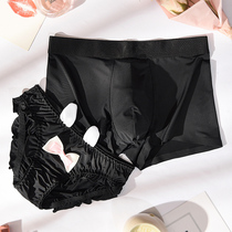 Cute couples underwear sexy suit a pair of 2 men and women ice silk thin lace side pure color speed dry youth