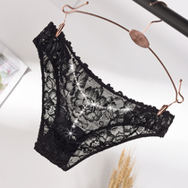 Sexy lace underwear womens triangle trousers low waist hollow seduction temptation womens European and American style t pants thong transparent