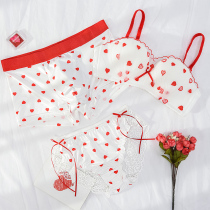 Couple underwear set three-piece cute female lace without steel ring bra bra milk thin sexy pair