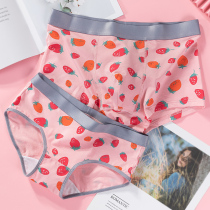  Sweet pink strawberry couple panties set Cute Japanese panties Women briefs mid-low waist mens boxer shorts
