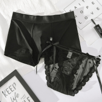 Lovers Briefs Sexy Suit Netting Lady Triangle Pants Bow Tie Black Pure Cotton Flat Corner Pants Man breathable Youth