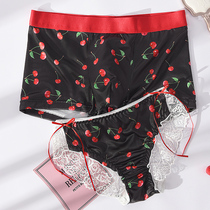 Couple underwear Ice Silk sexy passion suit black sweet lace Lady low waist triangle male flat corner gift thin