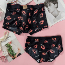 Flame red lip seal Ice Silk couple underwear sexy suit mens boxer womens boxer womens breifs
