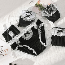 Underpants Female Lace Mesh Yarn Ice Silk Breathable Adolescent Girls Raw Triangle Pants Day Ensemble Sexy JK Maid Wind Black Loretta