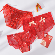 Underpants women sexy lace big red birthday new cotton crotch wedding festive ladies low waist briefs head