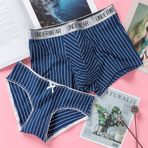 Simple striped sexy couple underwear cotton cute suit women breifs low waist men boxer youth