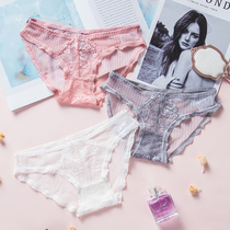 Mesh underwear women sexy transparent low waist womens triangle trousers cotton crotch hollow thin lace no trace clearance