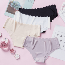 One piece of seamless ice silk underwear women sexy waves Border Curling Womens triangle trousers cotton crotch thin