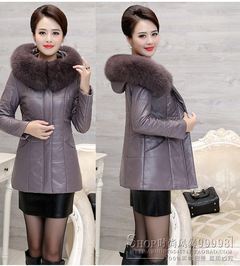2018 mới Hained leather nữ trung niên da xuống áo khoác nữ đoạn ngắn kích thước lớn lông mẹ tải áo mùa đông áo khoác da nữ xịn