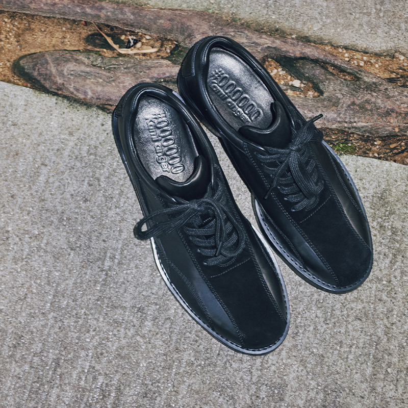Kami Anger Black Patchwork Unisex Minimalist Bowling Shoes Round Toe Height-Increasing Commuting Casual Unisex Leather Shoes