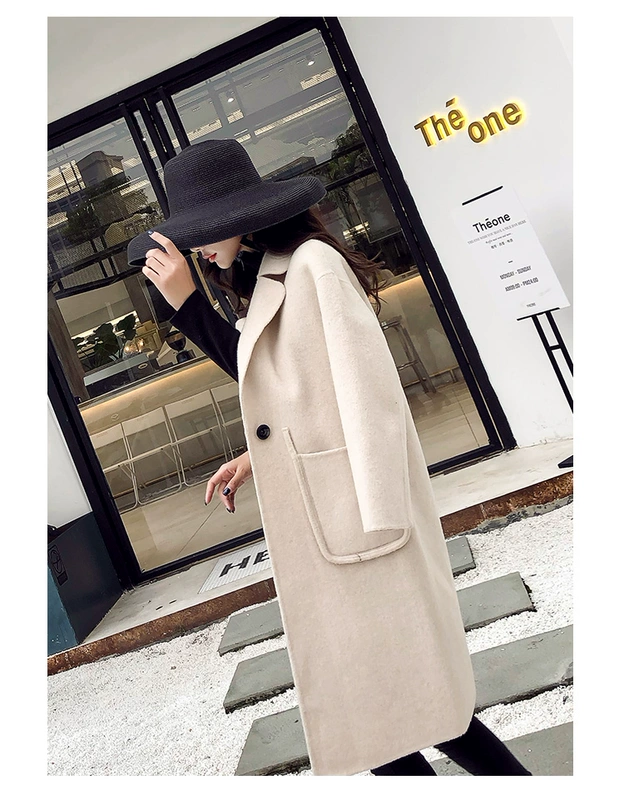 Thu đông 2018 phiên bản Hàn Quốc mới của áo len mỏng màu đen Hepburn mỏng, áo khoác len nữ dài