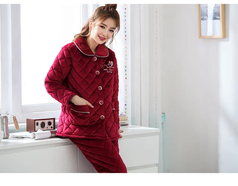Jiao khiêu vũ mùa đông phụ nữ san hô lông cừu quilted pyjama ba lớp babe nhung dày ấm áp áo khoác bông dịch vụ nhà 78045 đồ ngủ cute