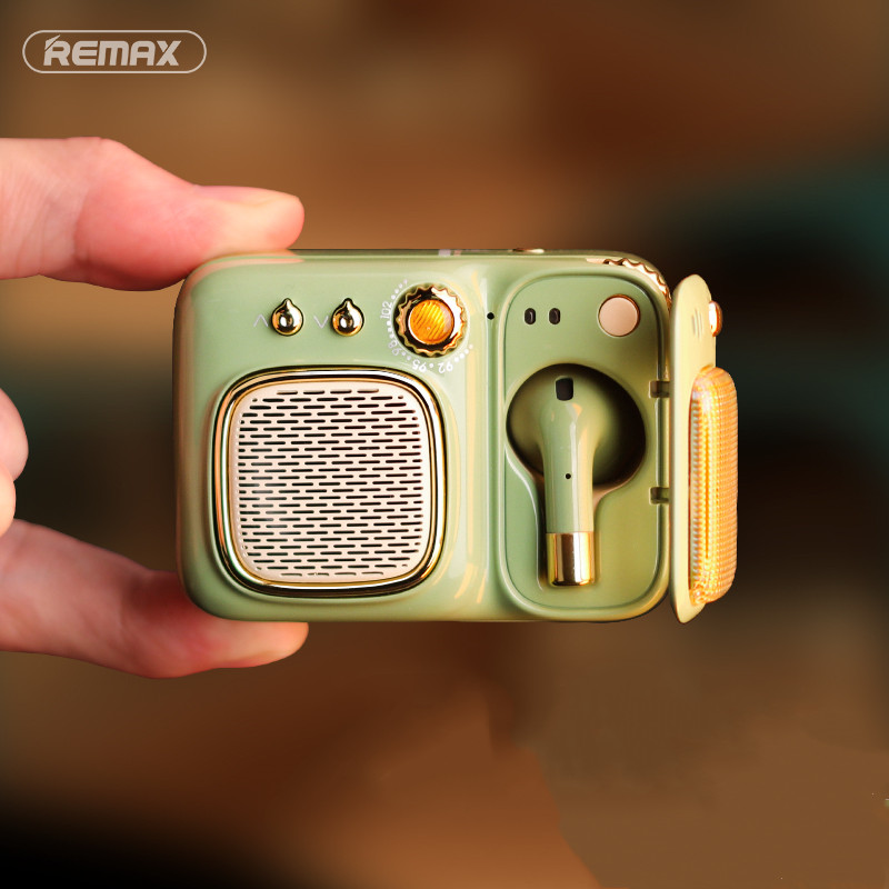 Remax蓝牙音箱FM收音机复古蓝牙耳机Mp3可插卡多功能二合一迷你礼物小型音响无线便携高音质重低音小钢炮睿量