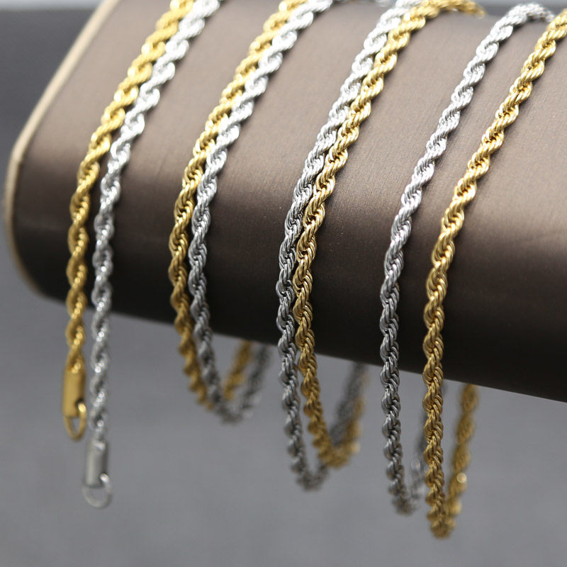 3MM Coarse Twist Chain Zip-hop Street Dance The Same Titanium Steel Necklace Without Fading hiphop rope Chain
