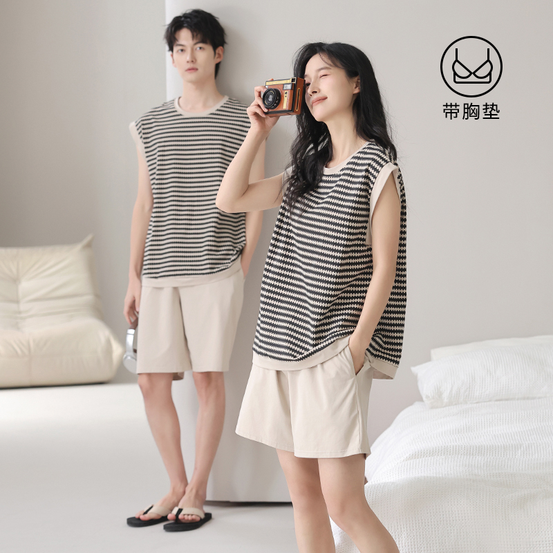 Couple's Pajamas, One for Men and One for Women, Summer Pure Cotton with Chest Pads, 2026 New Style Tank Top, Stylish Loungewear for Summer
