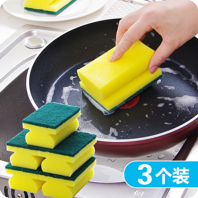 Work type cleaning sponge rubbing thickness kitchen supplies powerful to wash dishwash cloth brush pot 3 tablets