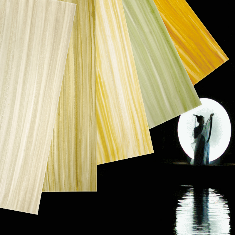 Translucent stone artificial marble slab wood grain striped horizontal vertical light box box background wall ceiling ceiling bar gonghuang decoration
