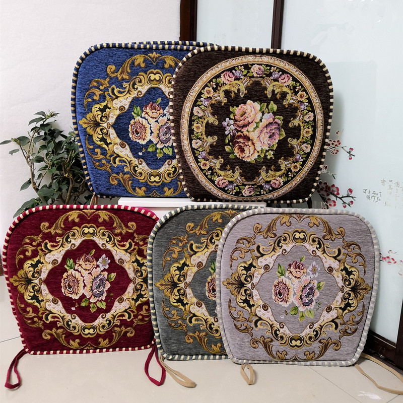 European-style dining table and chair cushion can be disassembled and washable non-slip stool fart pad thickened fabric cotton linen solid wood stool cushion