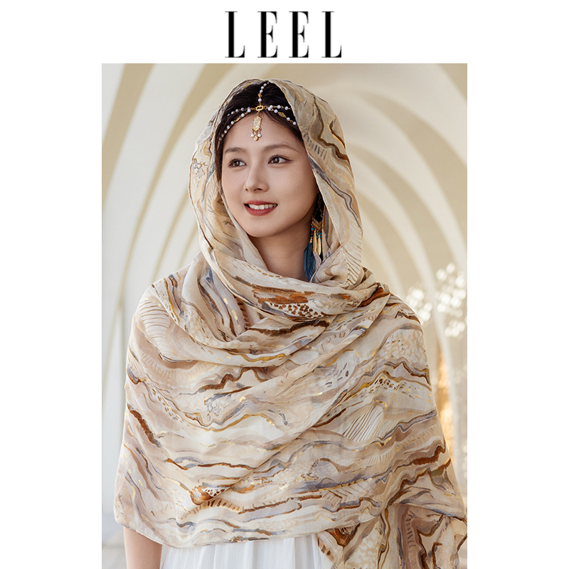 Leel Egypt Dubai Turkey Travel Fashion Scarf Shawl Ethnic Style Desert Photo Shoot Sun Protection Silk Scarf High-End