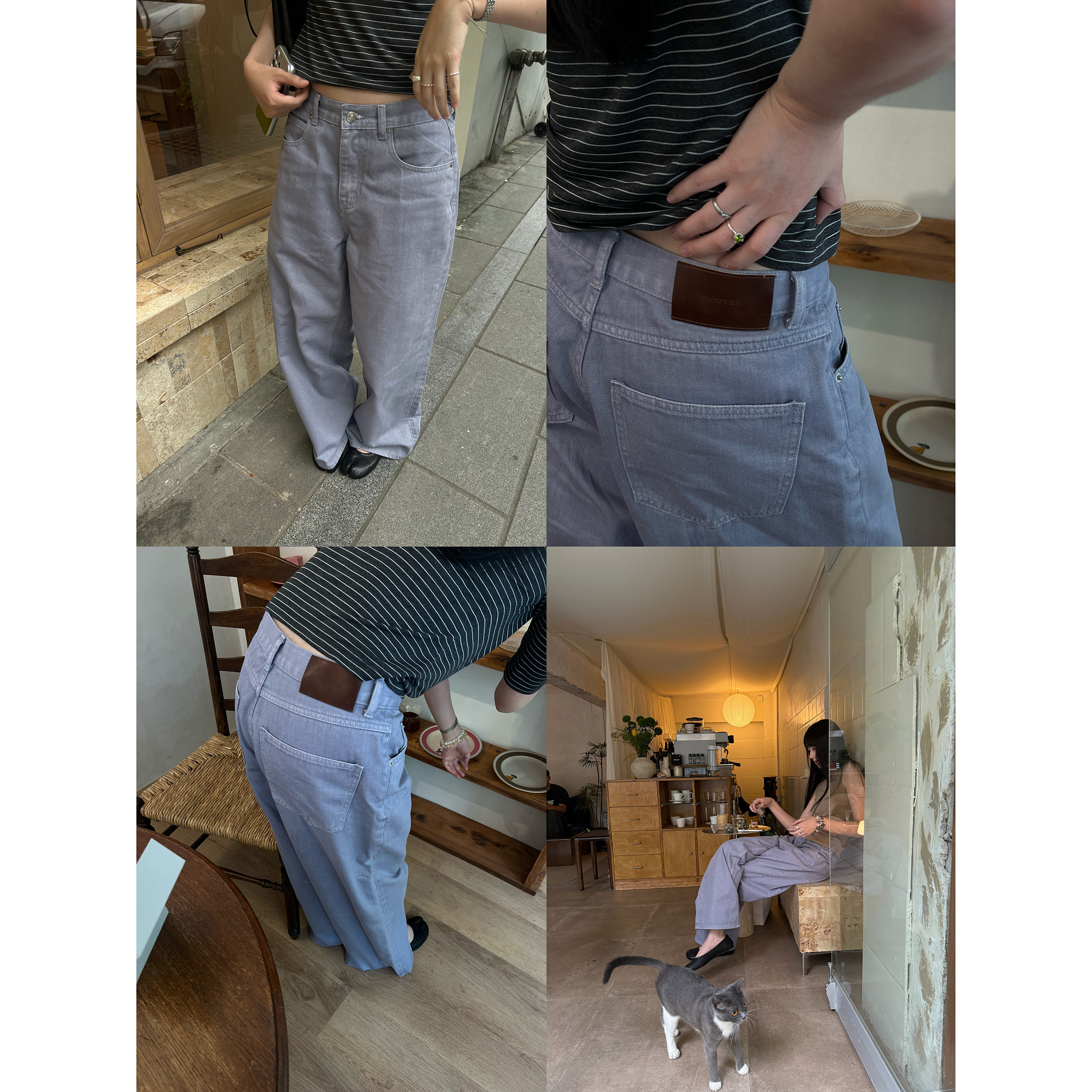 POXFFEE/灰紫色直筒牛仔裤长裤女夏2026新款高腰阔腿宽松浅色裤子
