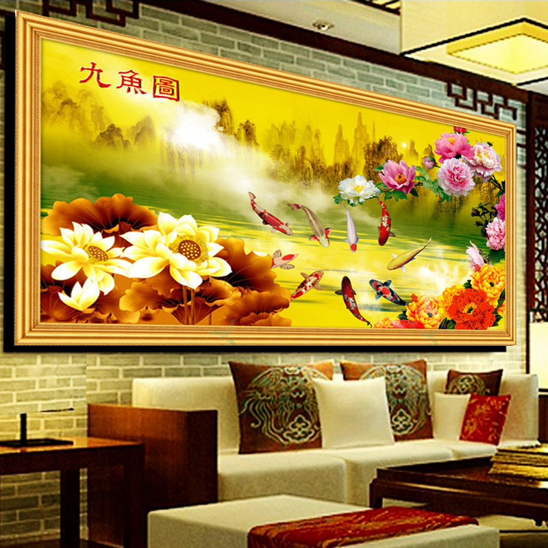 Mona Lisa new thread embroidery nine fish figure cross stitch more than a year living room full of embroidered lotus simple modern 2021