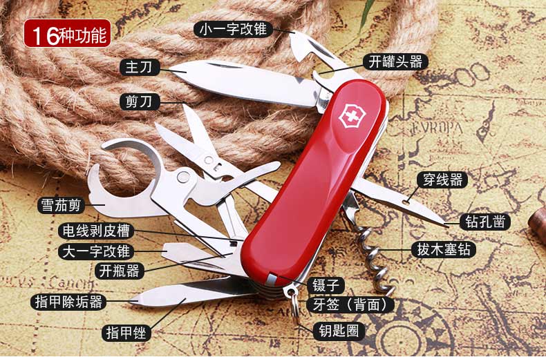 Dao chính hãng Vickers Swiss Swiss dao Delemont series thế hệ mới 2.5713.E dao gấp Thụy Sĩ màu đỏ dao đa năng quân đội