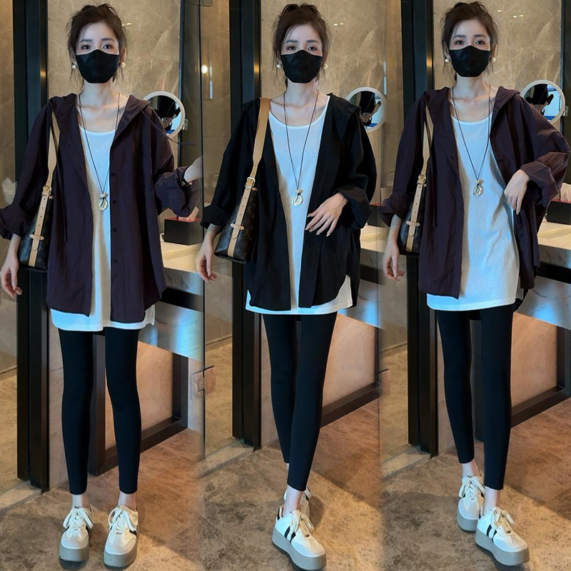 Fashion Casual Suit for Women 2026 Spring New Style Loose Slimming Hooded Shirt Vest Leggings Three-Piece Set Trendy