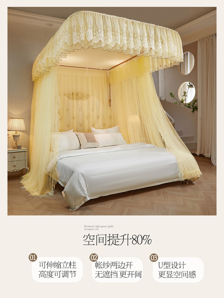 Shangshangqian Mosquito Net European Style Gradient Rail Double Pulley Hook Mosquito Net Thickened and Densified for Home Bedroom Floor-Standing Mosquito Net