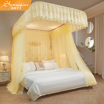 Shangshangqian Mosquito Net European Style Gradient Rail Double Pulley Hook Mosquito Net Thickened and Densified for Home Bedroom Floor-Standing Mosquito Net