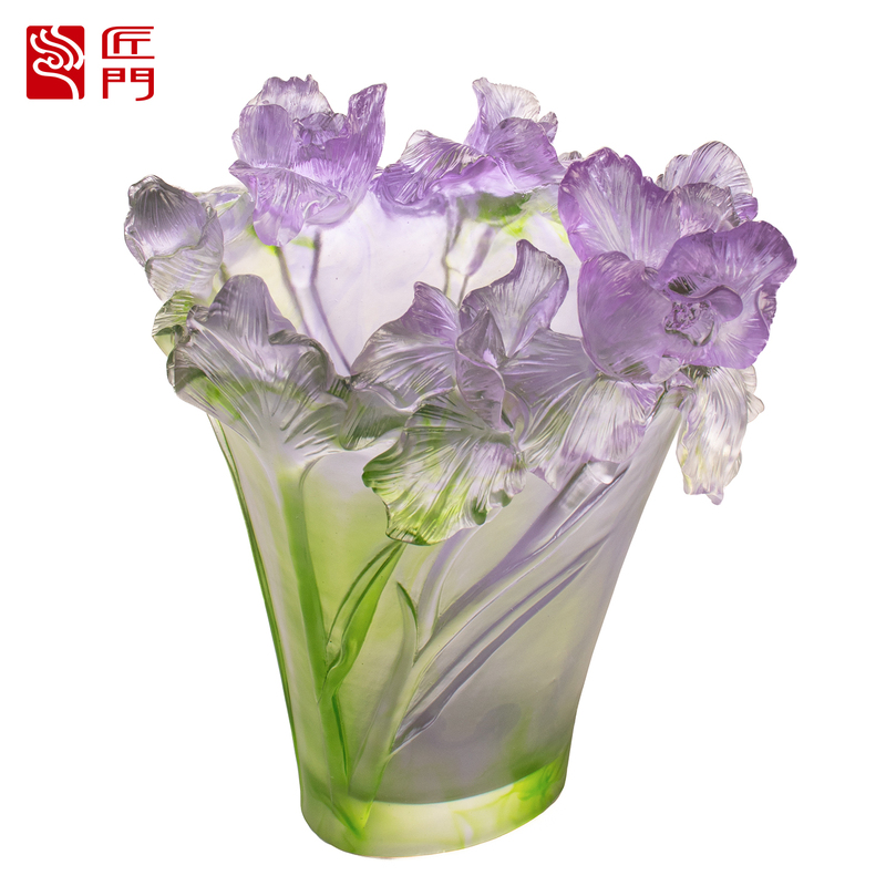 Glazed Iris Orchid Vase Ornaments, Entrance Hall, Living Room Flower Arrangement, Home Decoration, Crystal Crafts, New Home Moving Gift