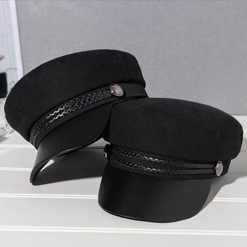 Wool black flat top navy hat British retro net red beret female autumn and Winter Korean version of the octagonal hat wild