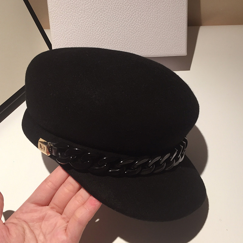 High end wool, little fragrant wind Reguberre navy hat Inlenise star anise hat women casual newspaper hat-hat tide