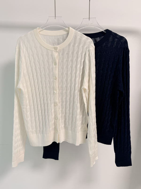 Nanyou Daxi Europe Station Early Autumn New Minimalist Versatile College Style Chic Wool Cable Knit Cardigan Top