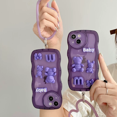 Apple, совместимый iPhone 14, сиреневый iPhone14 Pro, силиконовый защитный чехол, прозрачный чехол для телефона для влюбленных, с медвежатами
