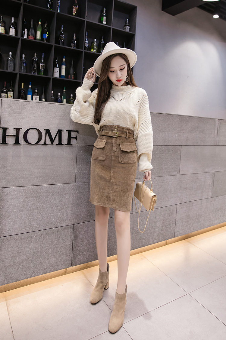 VK旗艦店 韓國風簡約高腰半身裙燈芯絨單品短裙