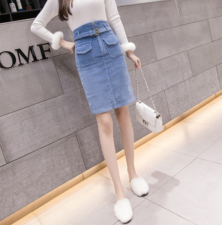 VK旗艦店 韓國風簡約高腰半身裙燈芯絨單品短裙
