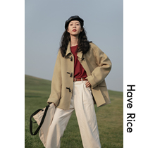  HAVERICE WOOL (clearance)Double-sided wool horn buckle wool coat jacket