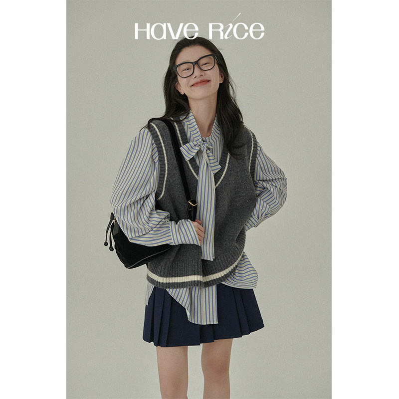HAVERICE DINING HALL SHIRT JiaCP Academy Girl Retro 100 lapped V collar Collar Side Vest Waistcoat-Taobao