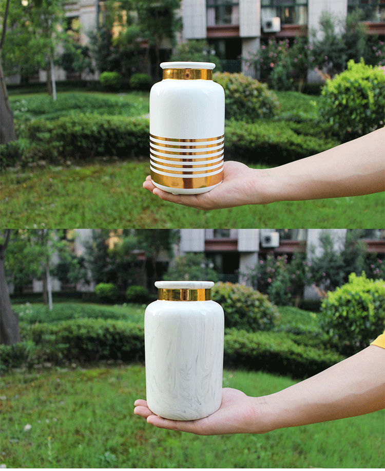 Ins Bắc Âu sang trọng mạ vàng bình gốm chèn hoa phòng khách nhà hoa màu xanh lá cây trang trí trang trí hoa chậu - Vase / Bồn hoa & Kệ chau nhua