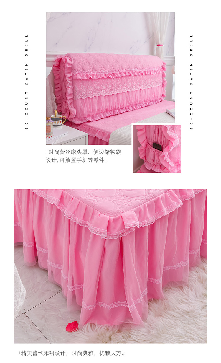Một gia đình bốn công chúa Hàn Quốc ren gió giường váy màu cộng với khăn trải giường cotton dày màu hồng ren lanh cưới chăn - Bộ đồ giường bốn mảnh bộ chăn ga gối đệm