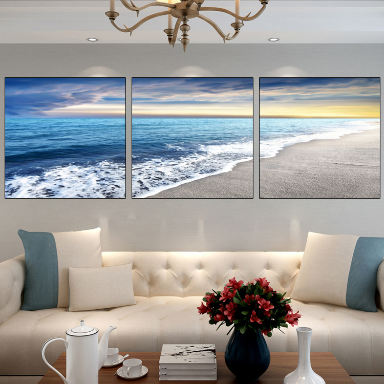 Modern living room decoration painting triptych modern minimalist sofa Background wall hanging painting No box painting fresco view