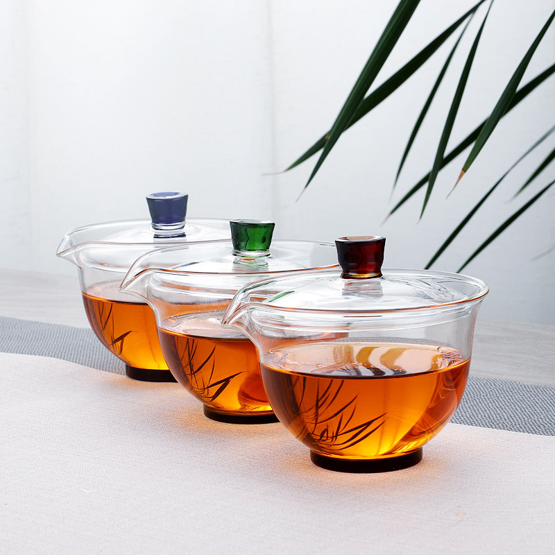 Glass cover bowl thickened heat-resistant three-talented bowl tea bowl transparent sub-tea cup Kung Fu tea tea set set tea maker handmade