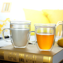 Glass Cup double heat-resistant thickened water cup with lid large couple coffee flower tea Milk Cup household heat insulation Cup