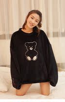 Mr. Bear Bear Home Excellent Black Brown Powder Flannel Bear Embroidery Pajamas Set Winter and Autumn