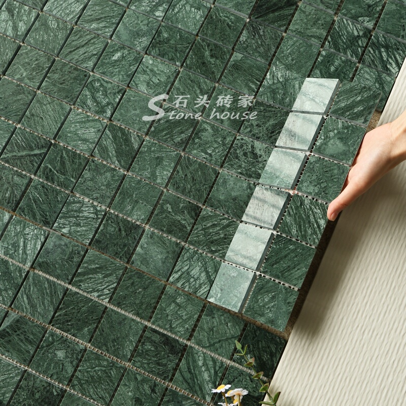 Natural Marble Indian Green Checkered Stone Mosaic Nordic Style Bathroom Toilet Kitchen Background Wall Tiles