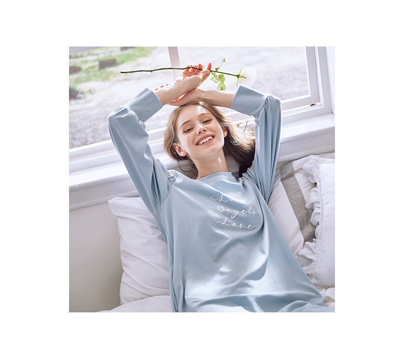 Jing Yun cotton váy ngủ nữ mùa thu dài tay áo cổ tròn mùa xuân tươi cô gái dễ thương lỏng đầm dịch vụ nhà váy ngủ đẹp