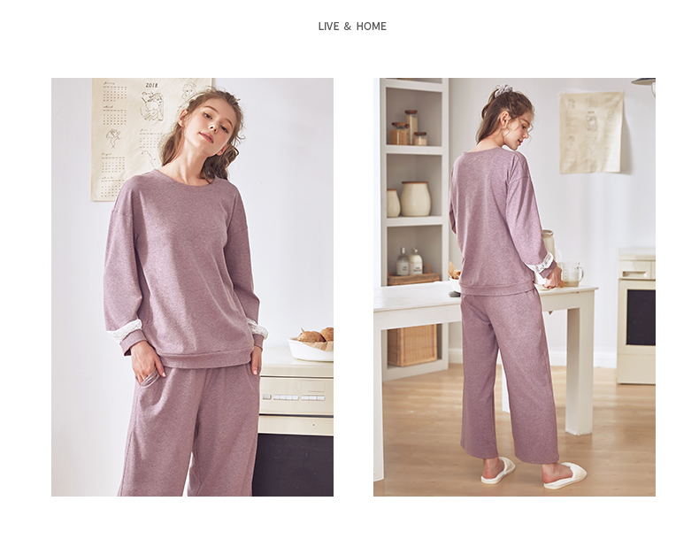 Jing Yun mùa thu mới dài tay nữ đồ ngủ cotton quần nhà dịch vụ rắn màu trùm đầu thể thao gió nhà thiết lập bộ mặc nhà
