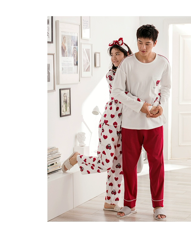 Jing Yun mới vài bộ đồ ngủ mùa xuân và mùa thu dài tay cotton nam dịch vụ nhà dễ thương cotton lỏng phù hợp với phụ nữ